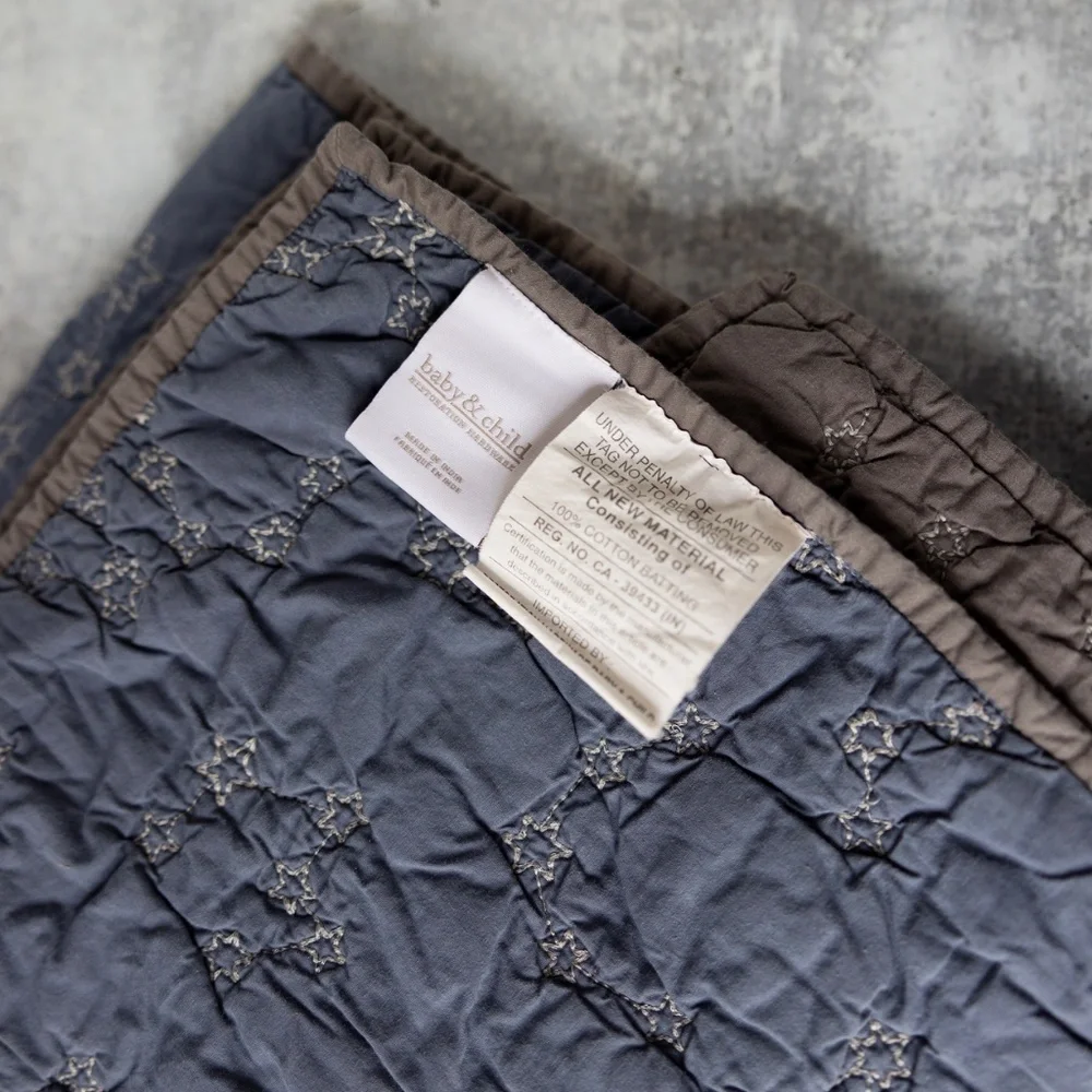 Restoration Hardware Baby Child Cotton Gray Blue Quilt Nursery Blanket Stars